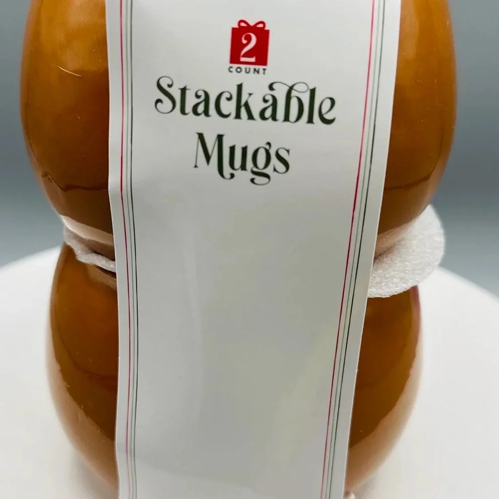 🆕 Target Stackable Gingerbread Man Mugs Set of 2 Mugs, Christmas Holiday Decor